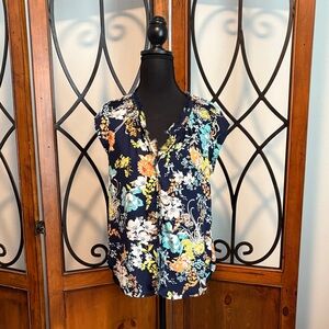 Daniel Rainn Floral Blouse - Navy and Multicolor